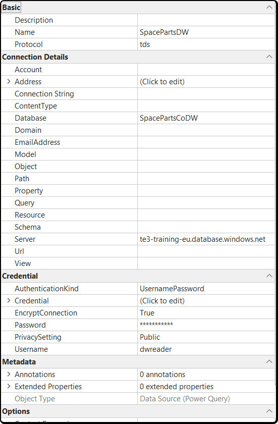 Set data source properties