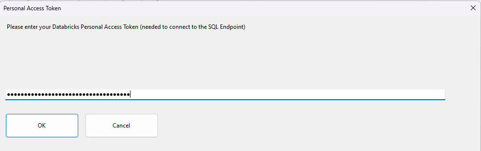 Prompt for Databricks personal access token