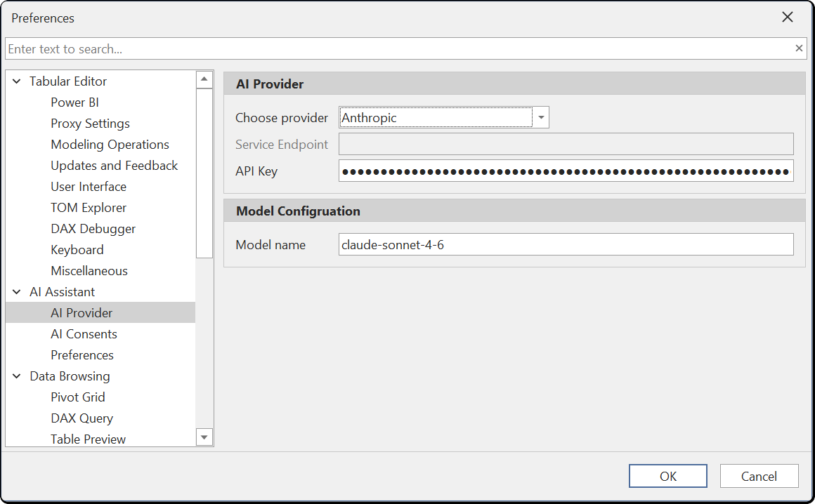 Configuración de Anthropic en el Asistente de IA
