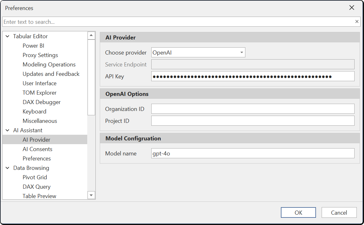 Configuración de OpenAI en el Asistente de IA