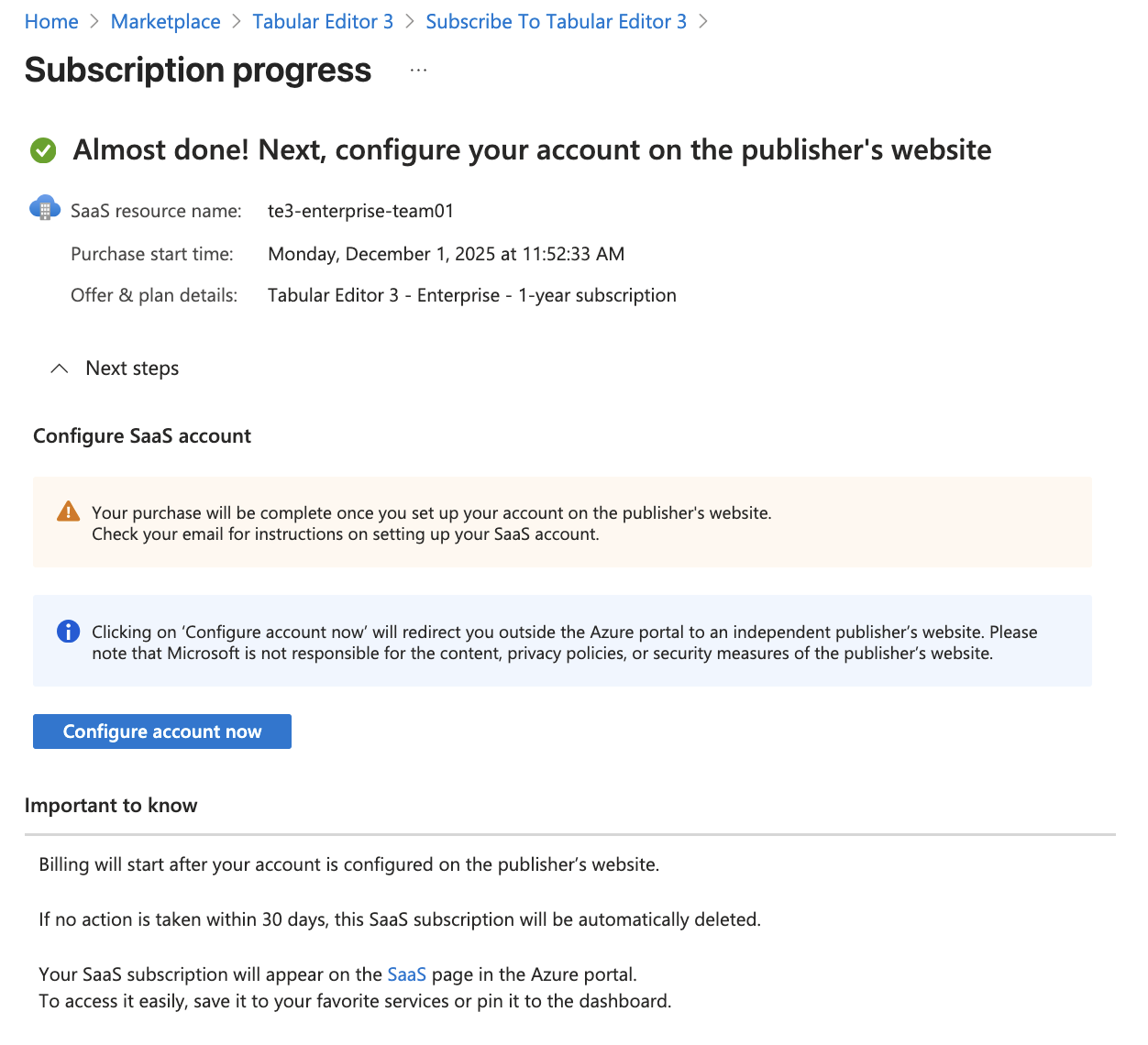 Configurar compra en Azure Marketplace