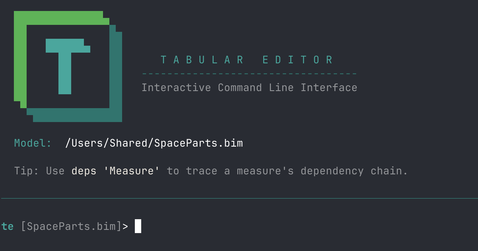 Sesión del modo interactivo de Tabular Editor CLI