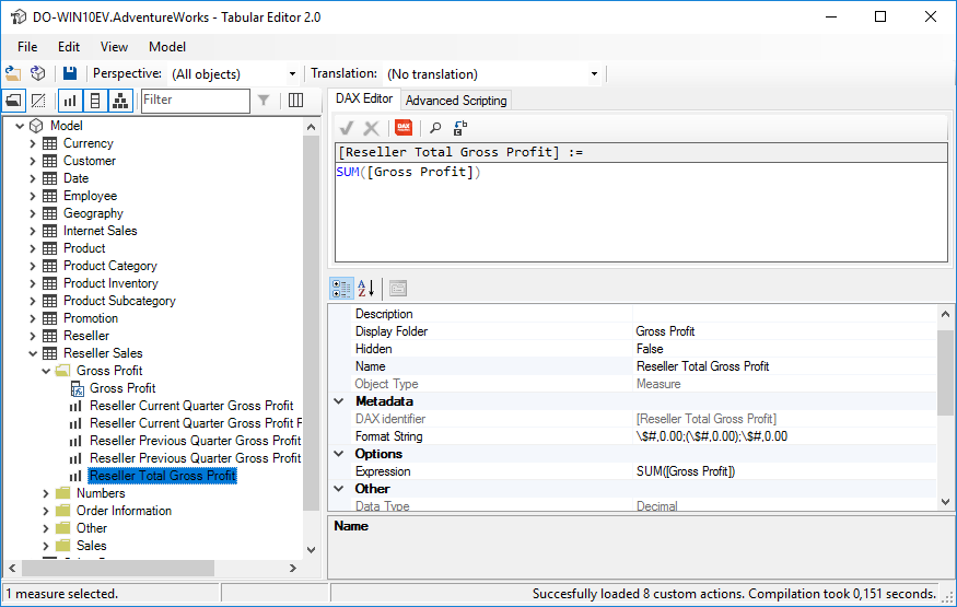 La interfaz de usuario principal de Tabular Editor