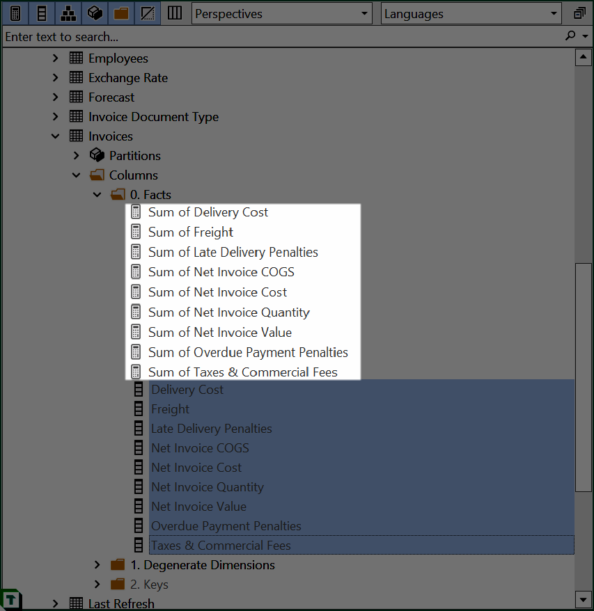 Example of measures created with the script