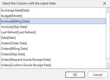 Select Latest date dialog