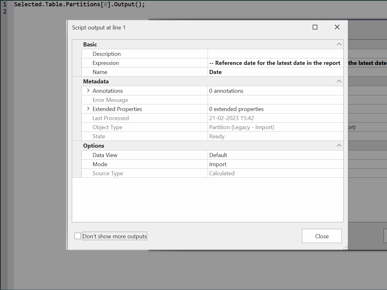 An example of the output box that appears, letting the user view and edit hidden partitions in the model.