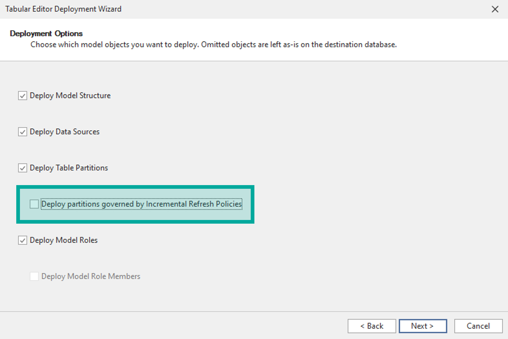 Deploy partitions, avoiding partitions with refresh policies.