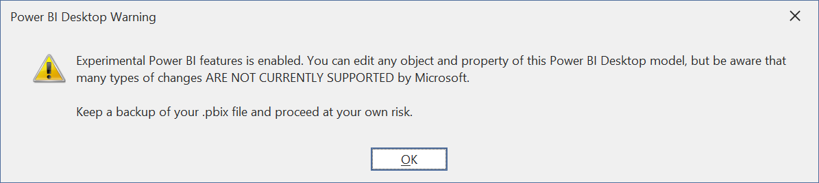 Warning shown when unsupported modeling is enabled