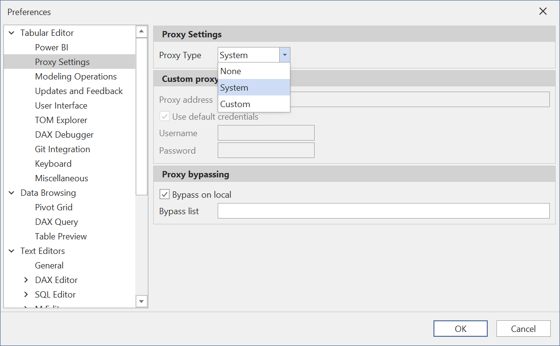 Proxy settings in Tabular Editor 3