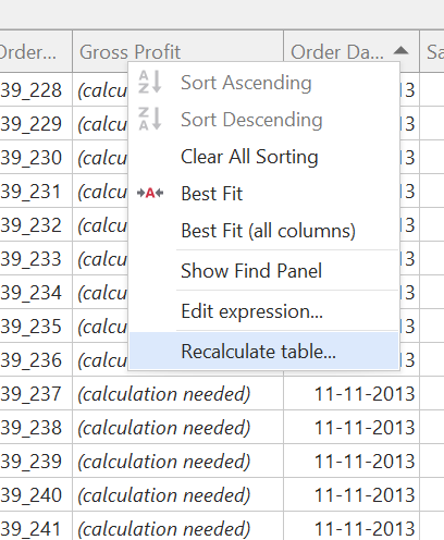 Recalculate Table