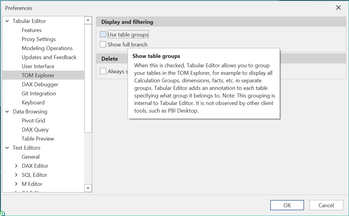 Table Groups Disable