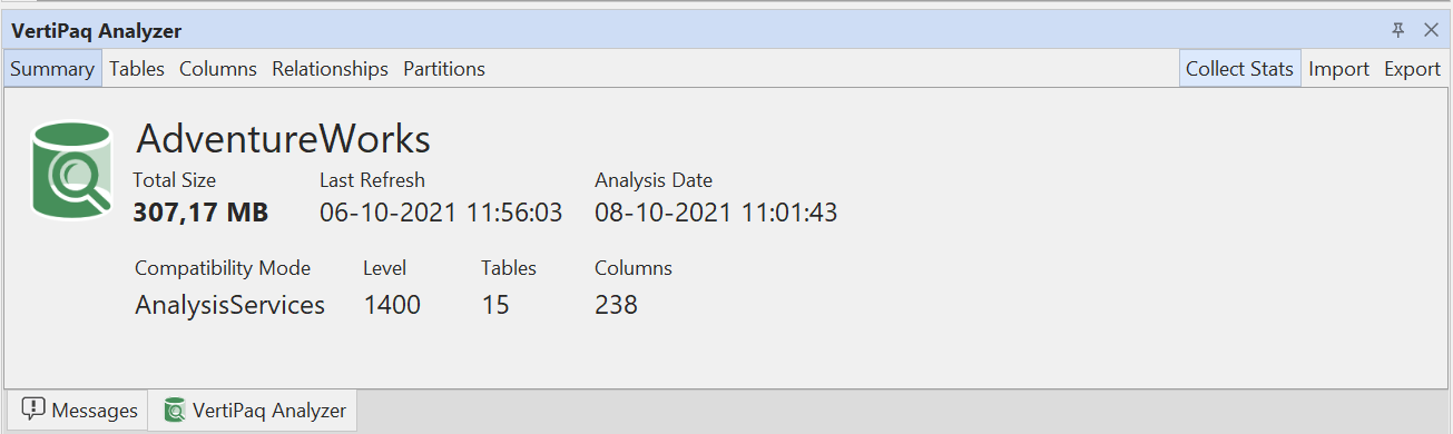 Vertipaq Analyzer Collect Stats