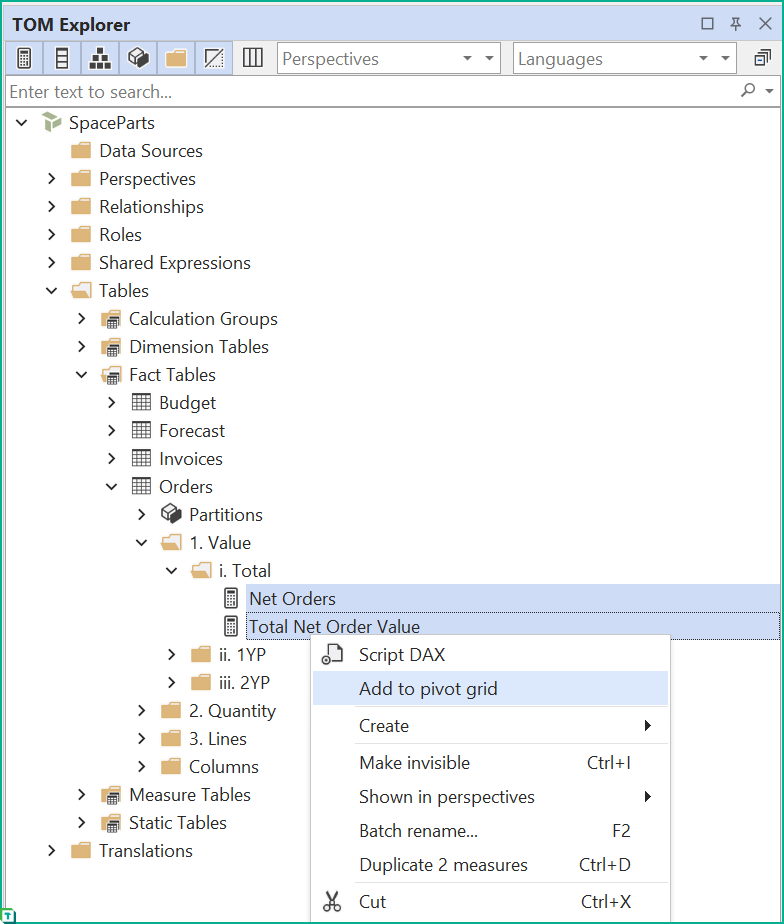 Create Pivot Grid From TOM Explorer