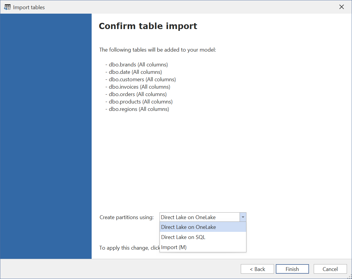 Table Import Wizard Partition Mode